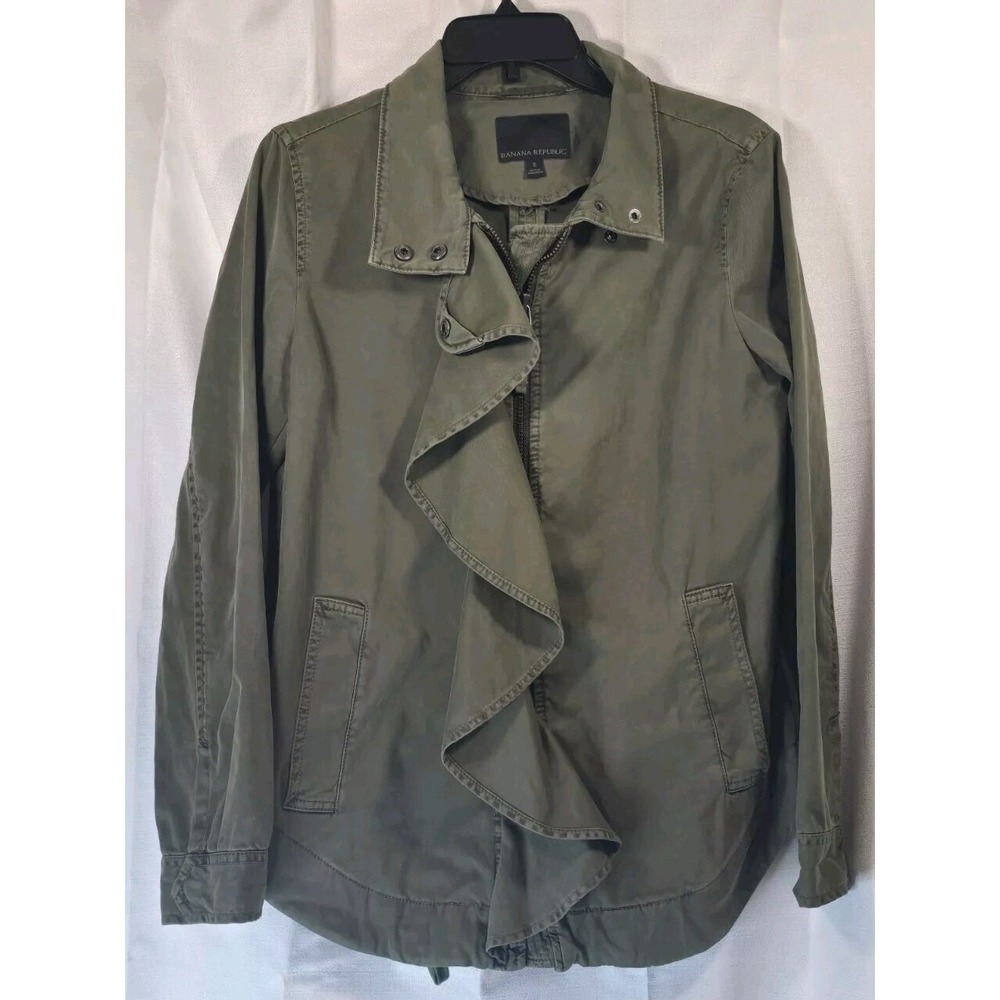 Banana Republic Twill Ruffle Army‎ Jacket Size S Olive Green Utility Grunge Gorp